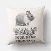 ウサギのふわふわ。鉛筆スケッチモノクロブラック クッション (裏面)