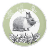 ウサギのふわふわ。鉛筆スケッチ セラミックノブ (正面)