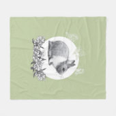 ウサギのふわふわ。鉛筆スケッチ。 フリースブランケット (正面(横))