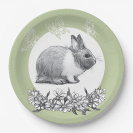 ウサギのふわふわ。鉛筆スケッチ。 ペーパープレート