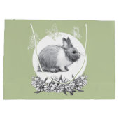 ウサギのふわふわ。鉛筆スケッチ ラージペーパーバッグ (裏面)