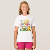 ウサギのイラストが可愛い"こんにちは春"のイラスト Tシャツ (正面フル)