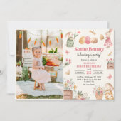 ウサギのイースターエッグの女の子が生まれて初めての誕生日写真 招待状 (正面)