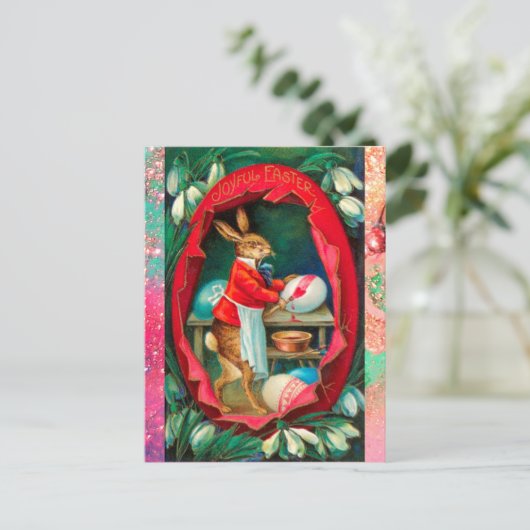 ウサギのイースター絵画卵を含む雪 シーズンポストカード (スタンド正面)