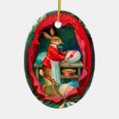ウサギのイースター絵画卵を含む雪 セラミックオーナメント (正面)
