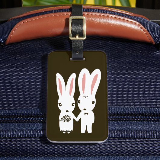 ウサギのウェディングカップル - かわいい花嫁と花婿 ラゲッジタグ (正面インサイチュ2)