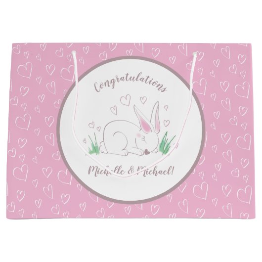 ウサギのウサギの赤ちゃんシャワーウッドランド動物 ラージペーパーバッグ (正面)