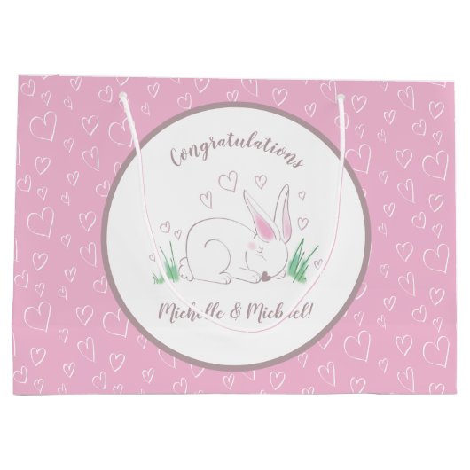 ウサギのウサギの赤ちゃんシャワーウッドランド動物 ラージペーパーバッグ (裏面)