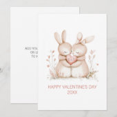 ウサギのカスタムイニシャル バレンタインデー フラットカード シーズンカード (正面/裏面)