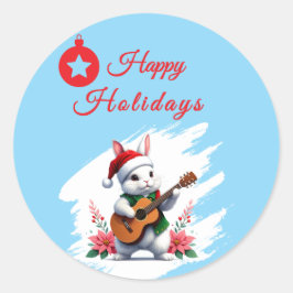 ウサギのクリスマスオーナメント ハッピーホリデー ラウンドシール