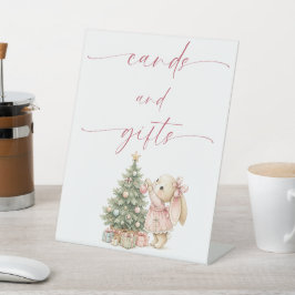ウサギのクリスマスカードとギフトテーブルサイン 台座サイン