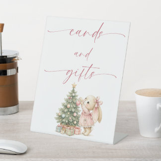 ウサギのクリスマスカードとギフトテーブルサイン 台座サイン