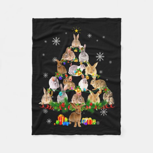 ウサギのクリスマスツリーの雪面白いウサギのクリスマスの婦人服 フリースブランケット (正面)