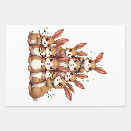 ウサギのクリスマスツリーメリークリスマスクリスマス ラッピングペーパーシート (正面)