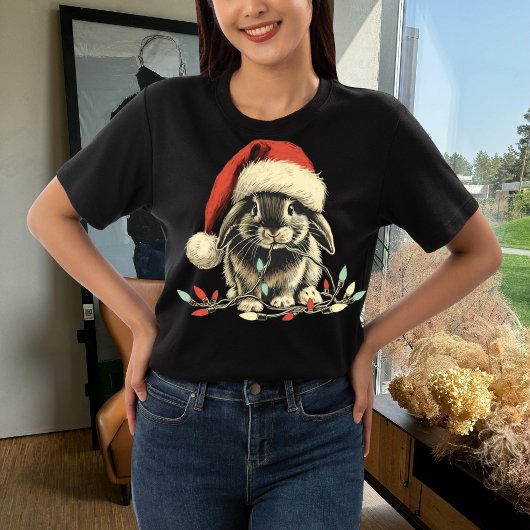 ウサギのクリスマスライト クリスマス ホリデー Tシャツ