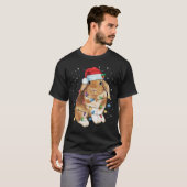 ウサギのクリスマス ライト サンタ帽子 面白い クリスマス Tシャツ (正面フル)