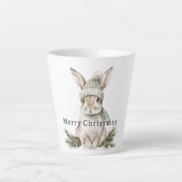 ウサギのグリーンハットのクリスマス カフェラテマグ