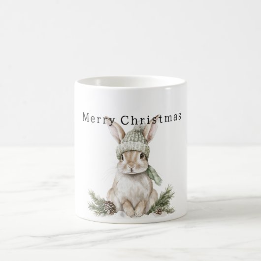 ウサギのグリーンハット クリスマス コーヒーマグカップ (中央)