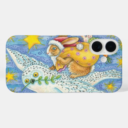 ウサギのサンタクロースがフクロウに乗ったキュートなクリスマス Case-Mate iPhoneケース (裏面 (横))