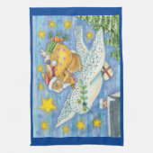 ウサギのサンタクロースとフクロウのクリスマス キッチンタオル (縦)