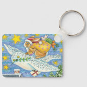 ウサギのサンタクロースとフクロウのクリスマス, ヴィンテージイラストの楽しいクリスマスの休日イメージ キーホルダー (正面)