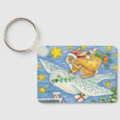 ウサギのサンタクロースとフクロウのクリスマス, ヴィンテージイラストの楽しいクリスマスの休日イメージ キーホルダー (裏面)