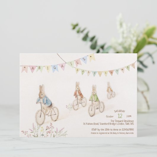 ウサギのジェンダーニュートラルベビーシャワー 招待状 (スタンド正面)