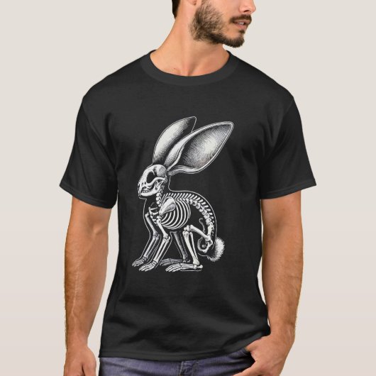 ウサギのスケルトンボーン ハッピー ハロウィンイブ Tシャツ (正面)
