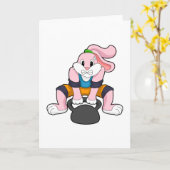 ウサギのダンベルでのフィットネス.PNG カード (黄色い花)