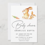 ウサギのニンジンの花の赤ちゃんシャワー招待状ガールピンク 招待状 (正面)