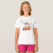 ウサギのニンジン跳ねる乗り物 Tシャツ (正面フル)