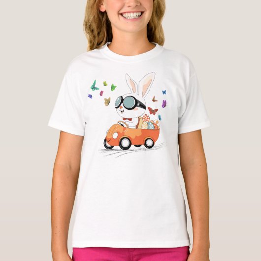 ウサギのニンジン跳ねる乗り物 Tシャツ (正面)