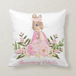 ウサギのバニーのピンクの花の女の赤ちゃんの子供部屋の装飾 クッション