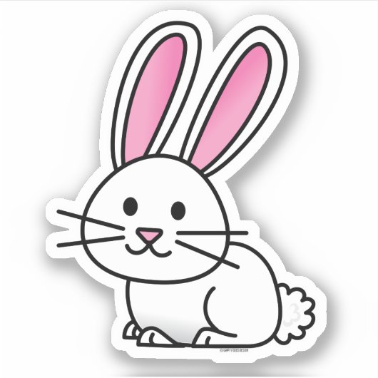 ウサギのバニーのラッキーホワイトのふわふわの尾の長い耳 シール (正面)