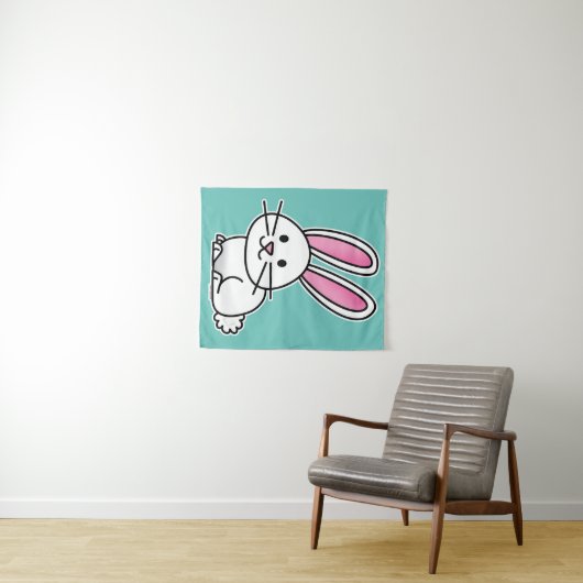 ウサギのバニーの幸運で白く柔らかい尾長い耳 タペストリー (インサイチュ(横))