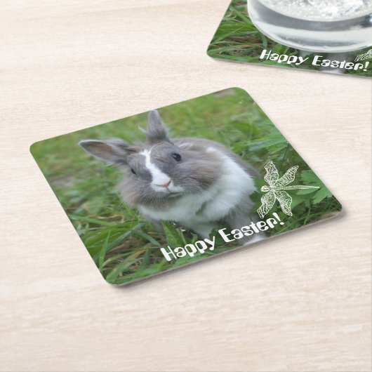 ウサギのバニー スクエアペーパーコースター (アングル)