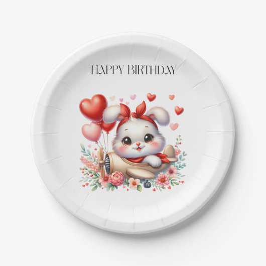 ウサギのパイロット お誕生日 ペーパープレート (正面)