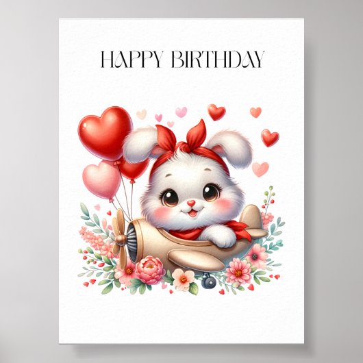 ウサギのパイロット お誕生日 ポスター (正面)