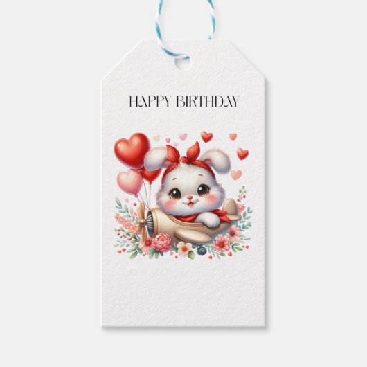 ウサギのパイロット 誕生日 ギフトタグ (正面)