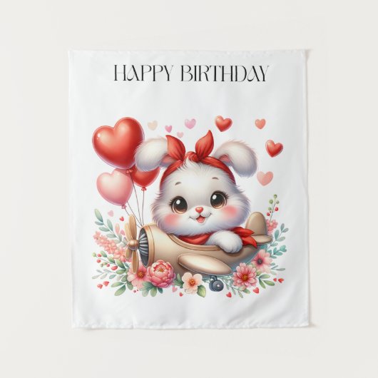 ウサギのパイロット 誕生日 タペストリー (正面)