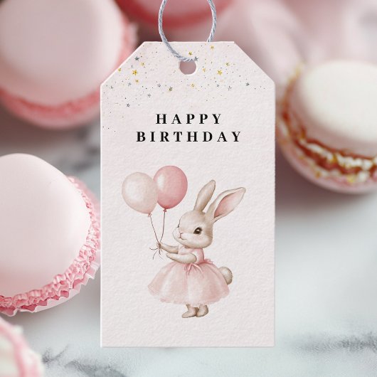 ウサギのパステルピンクの誕生日 ギフトタグ