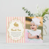 ウサギのピンクとゴールドの誕生日写真ありがとう サンキューカード (スタンド正面)