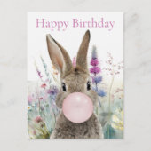 ウサギのピンクのガム ハッピーバースデー ポストカード (正面)