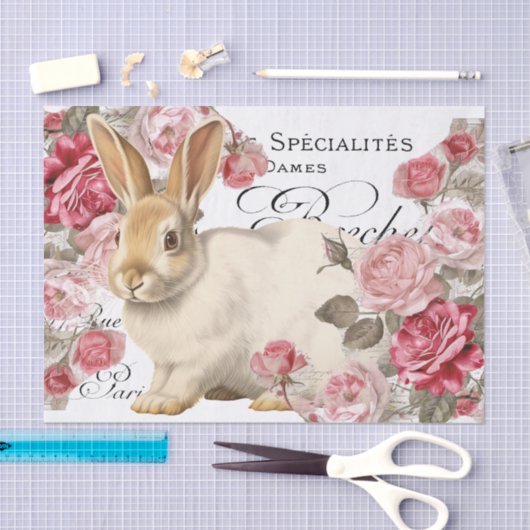ウサギのピンクのバラの花のスクリプフランスのトの切り離し 薄葉紙 (クラフト)