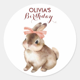 ウサギのピンクの弓のカスタムネームギフト ラウンドシール