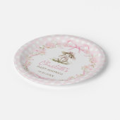 ウサギのピンクの弓のギンガム ベビーシャワー ペーパープレート (アングル)