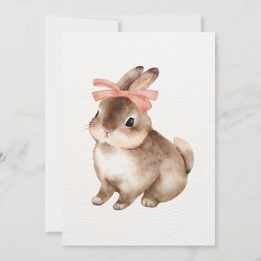 ウサギのピンクの弓の赤ちゃんシャワー 招待状 (裏面)