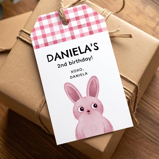 ウサギのピンクの誕生日パーティーガールズ ギフトタグ