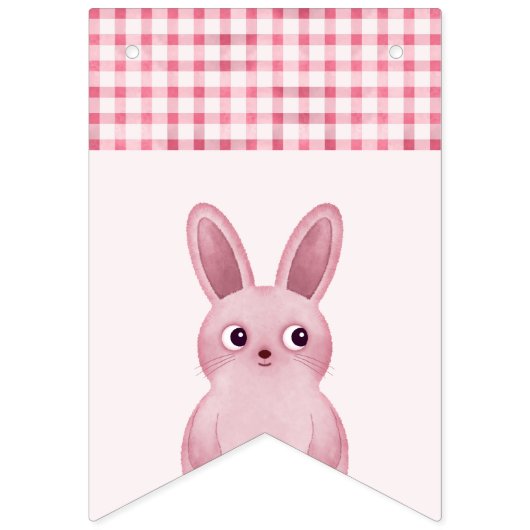 ウサギのピンクの誕生日パーティー 赤ちゃん女の子のため バンティングフラッグ (第1の旗)