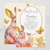 ウサギのピンクの赤ちゃん女の子のベビーシャワー招待状 招待状 (正面/裏面)